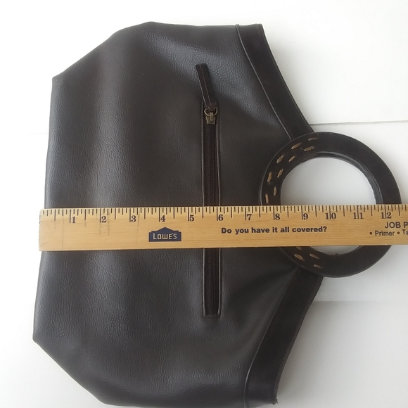 Vintage Liz Claiborne Crazy Horse Round Handle Faux Leather Bag, Dark Brown - Picture 13 of 15